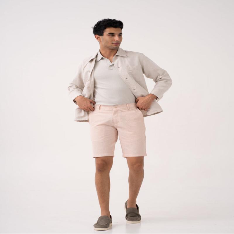 Poppy Peach Stripes Seersucker Chino Shorts