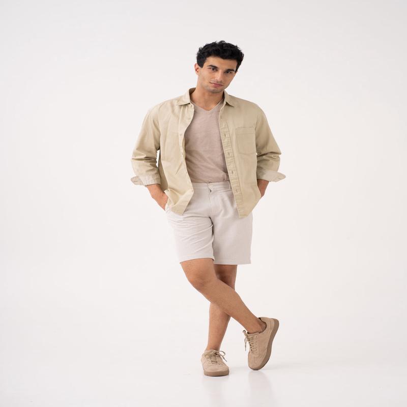 Terrain Taupe Stripes Seersucker Chino Shorts
