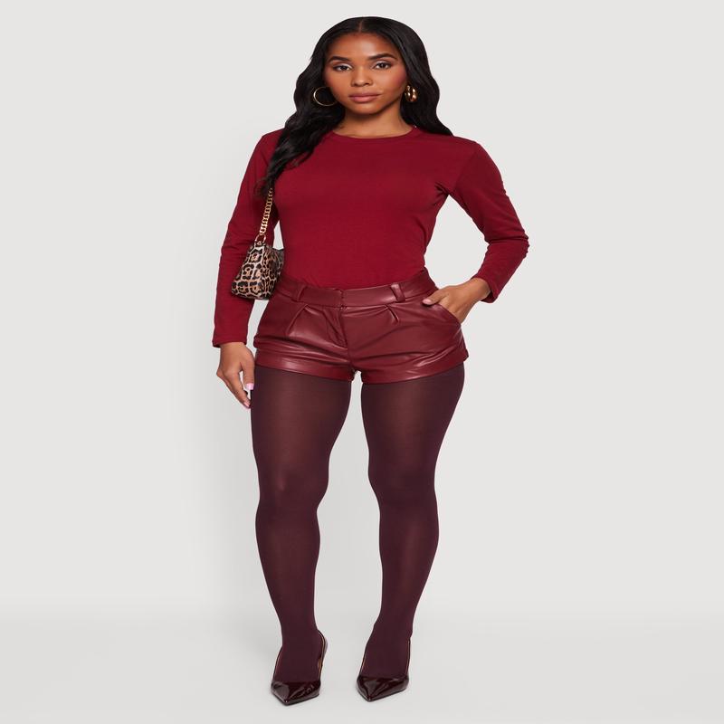 Trendy Faux Leather Pleated Shorts