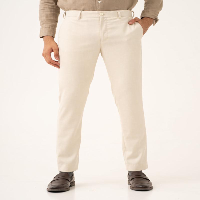 Buff Beige Melange Stretch Formal Pants