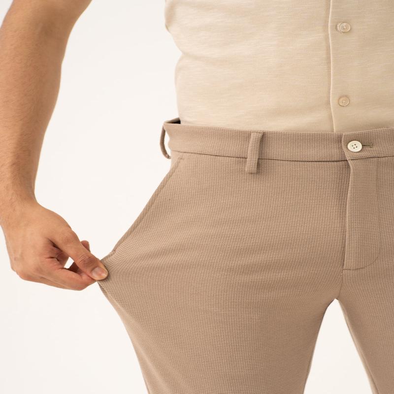 Byte Beige Waffle Textured Power-Stretch Pants