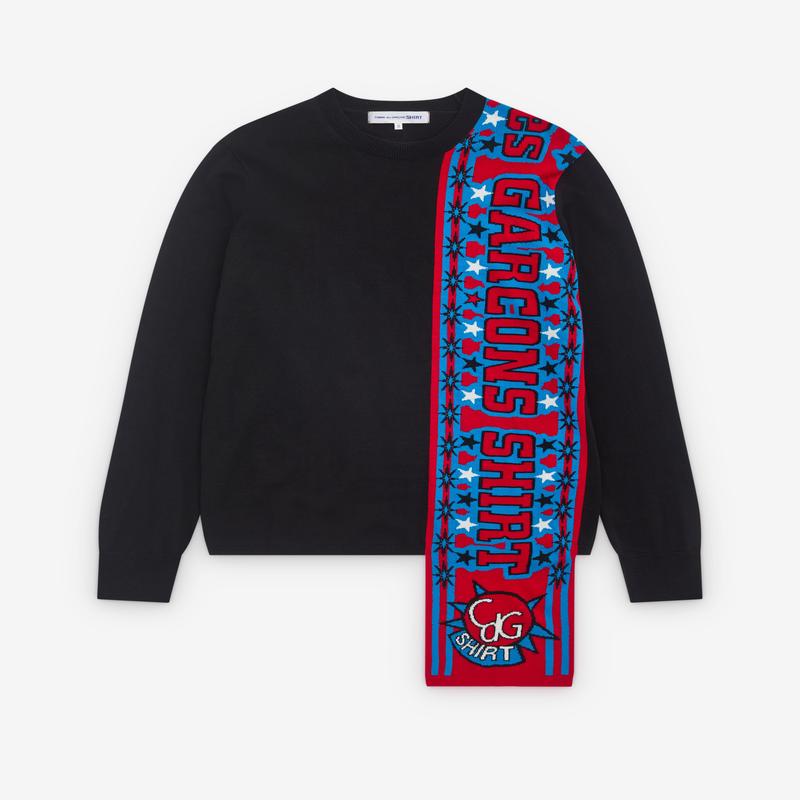 CDG Shirt - Mens Football Scarf Knitted Sweater - (Black/Red)