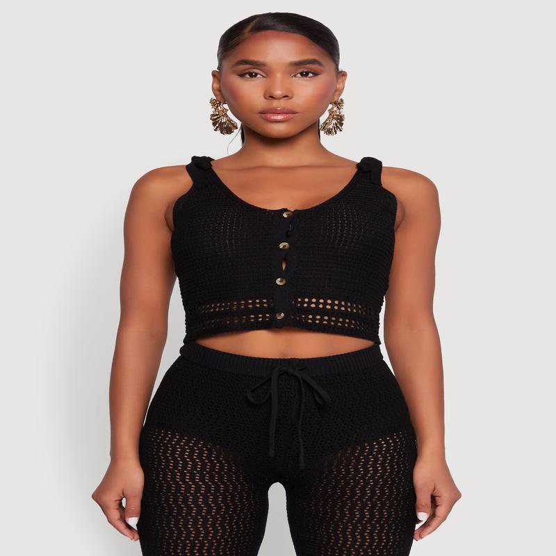 Crochet Tie Sleeve Crop Top