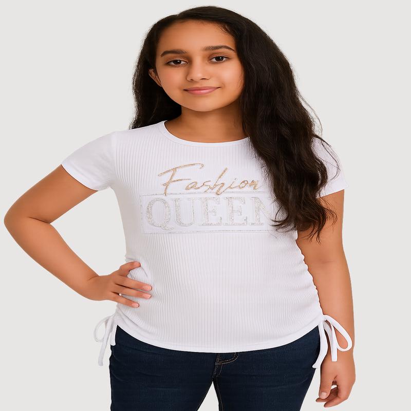 Girls 3D Fashion Queen Rhinestone Graphic Top