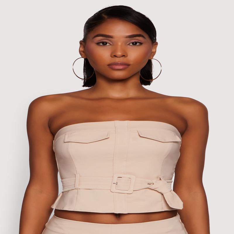Haute Monde Flap Detail Belted Cropped Tube Top