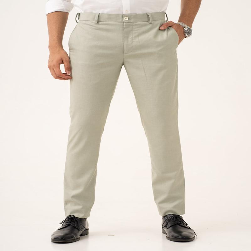 Ostrich Green Twill Stretch Formal Pants