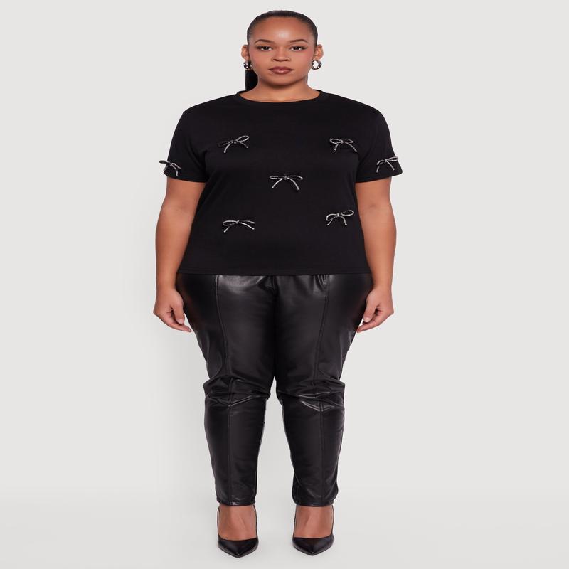 Plus Size Short Sleeve Bow Detail Tee