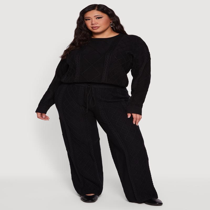 Plus Size Wide Leg Cable Knit Pants