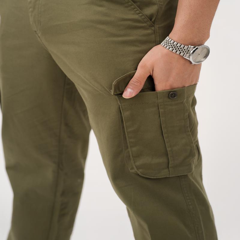 Sap Green Relaxed Fit Stretch Cargo Pants