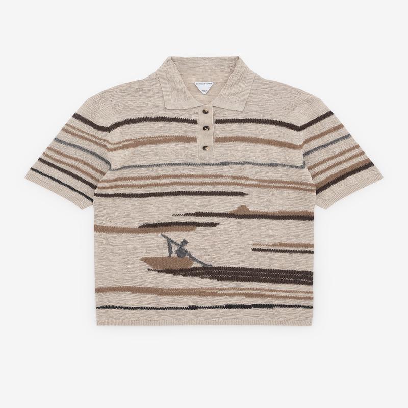 Bottega Veneta - Men's Linen And Cotton Polo - (Bone/Truffle/Chalk)