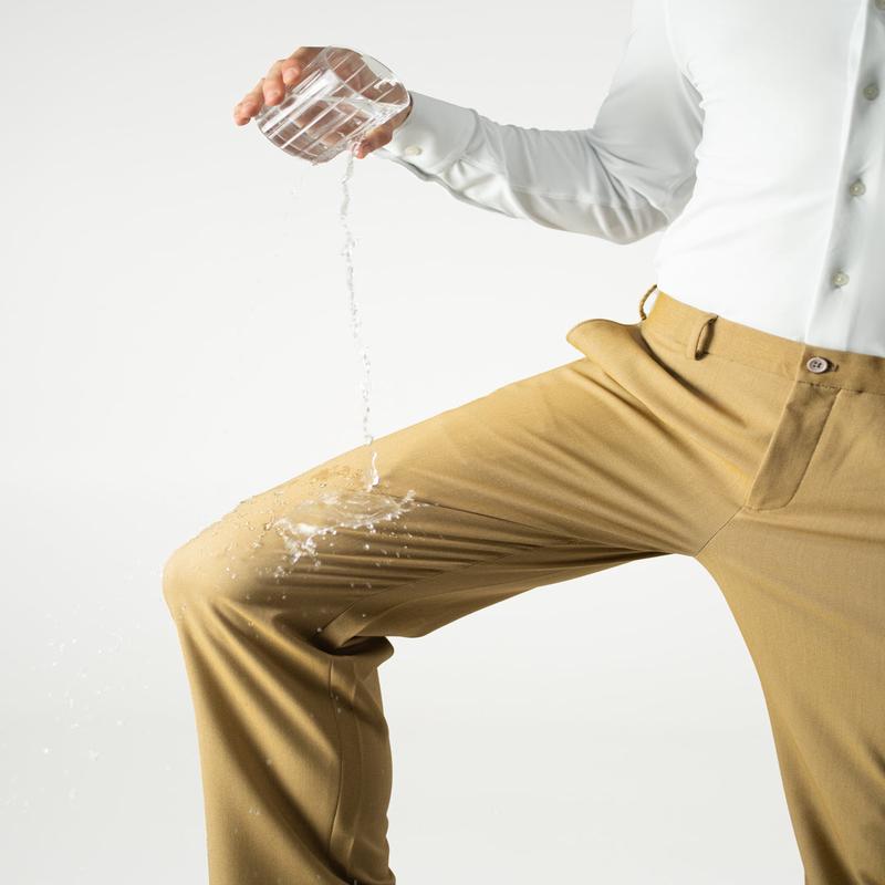 Cobblestone Khaki Textured Water Repellent Relaxed Fit Stretch Formal Pants