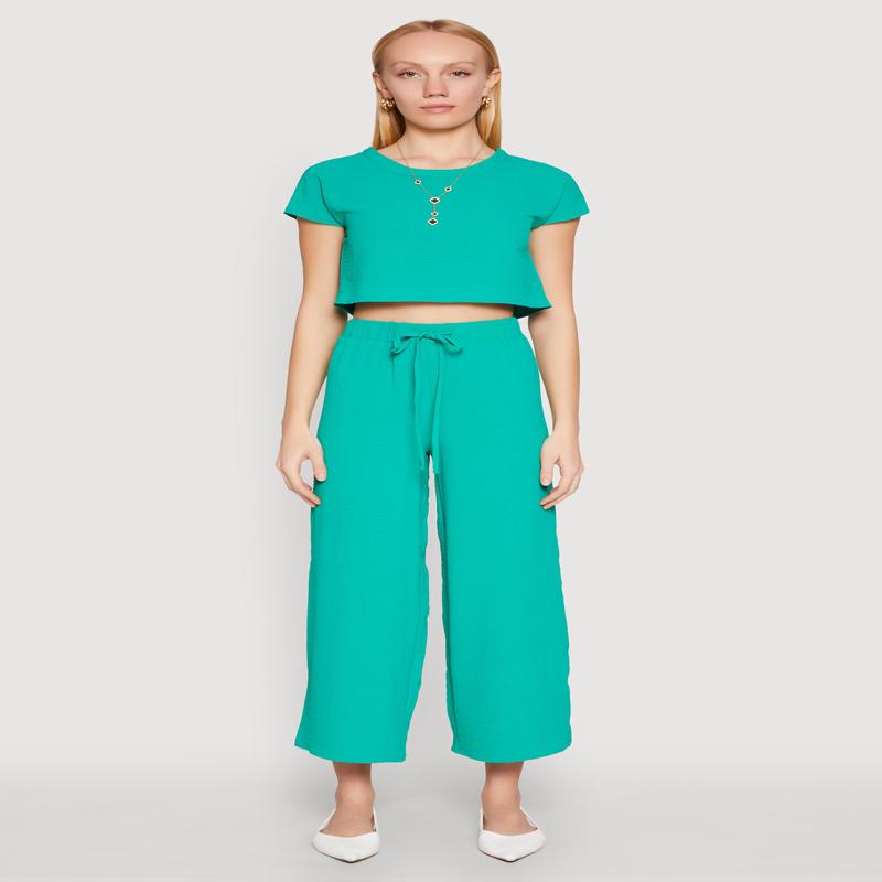 Crepe Knit Drawstring Wide Leg Pants