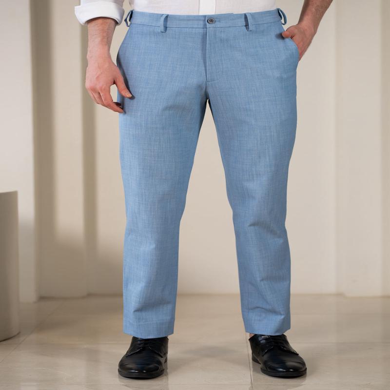Denali Blue Textured Relaxed Fit Stretch Formal Pants