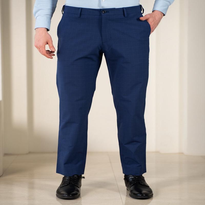 Editor Blue Checks Relaxed Fit Stretch Formal Pants