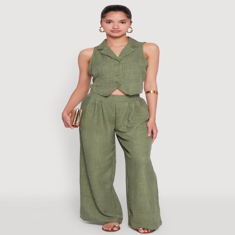 High Waisted Pleated Palazzo Pants