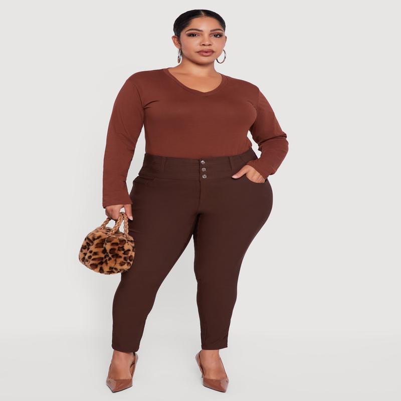 Plus Size Almost Famous Three Button High Waisted Pants
