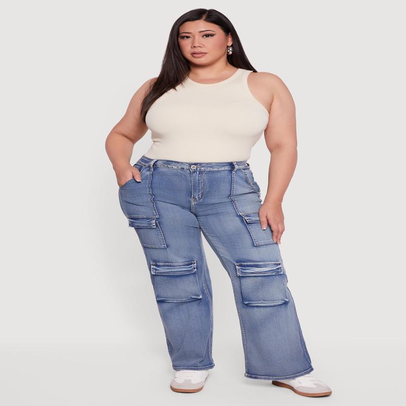 Plus Size VIP Mineral Wash Straight Leg Cargo Jeans