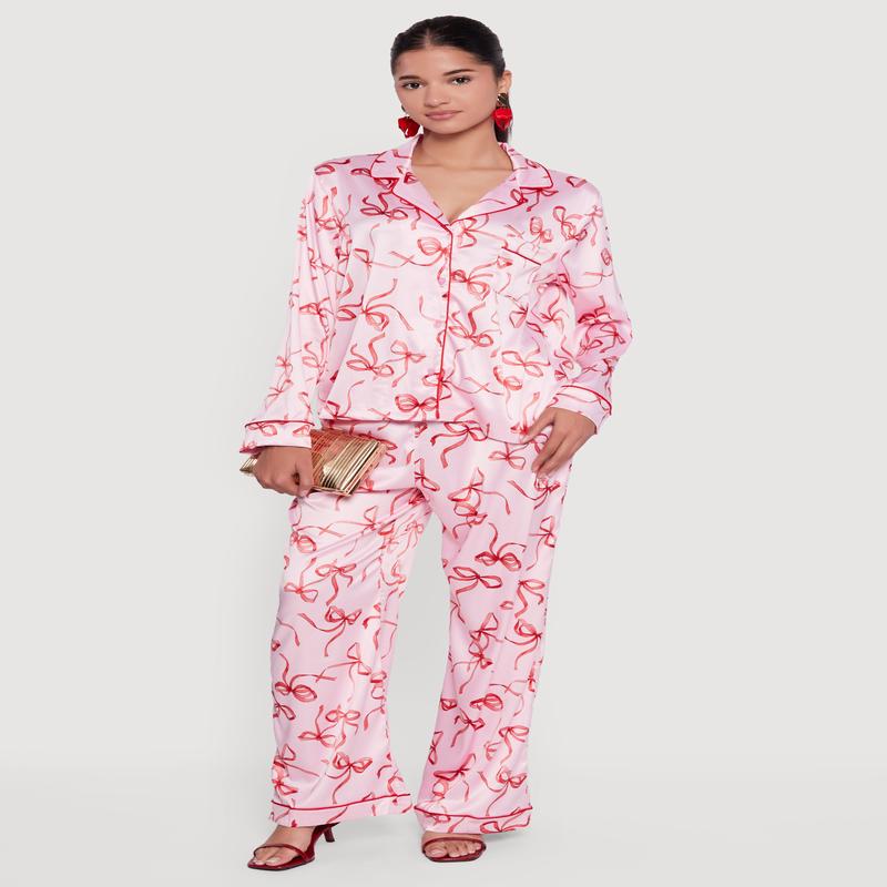 Satin Bow Print Pants