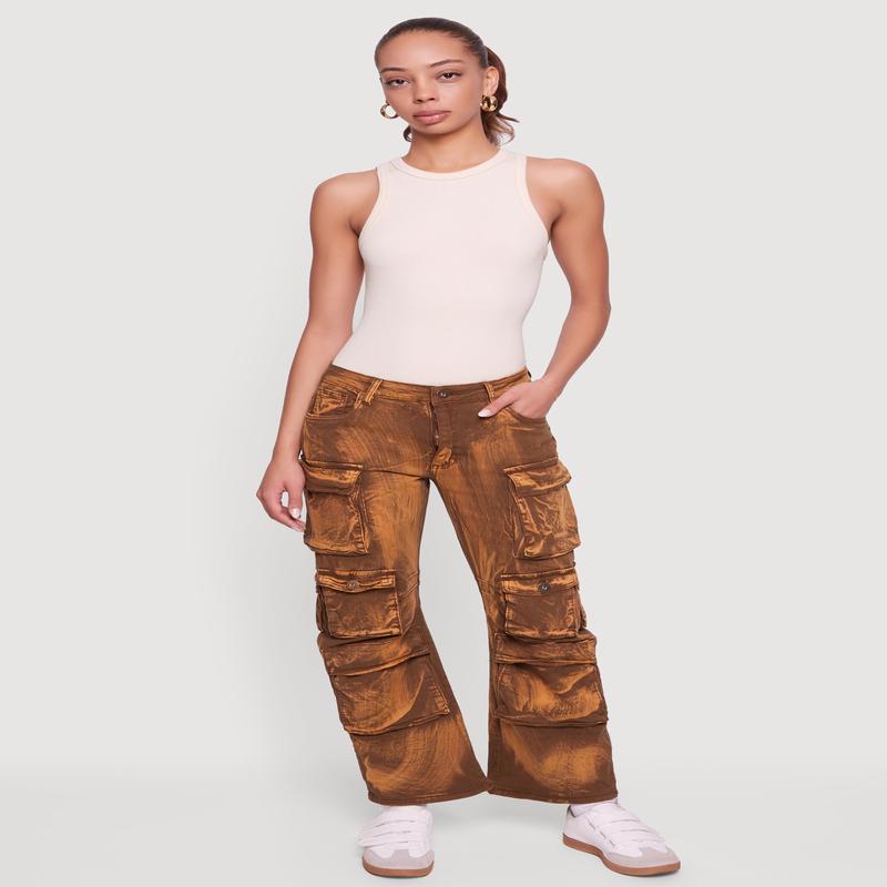 Acid Wash Straight Leg Utility Jeans