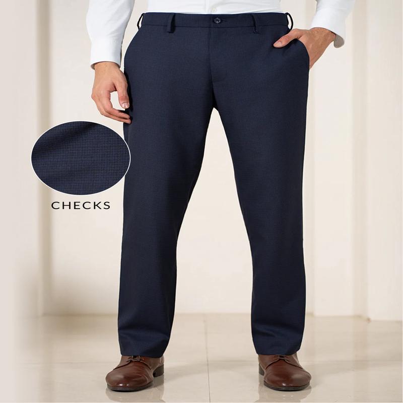 Bernard Navy Houndstooth Relaxed Fit Stretch Formal Pants