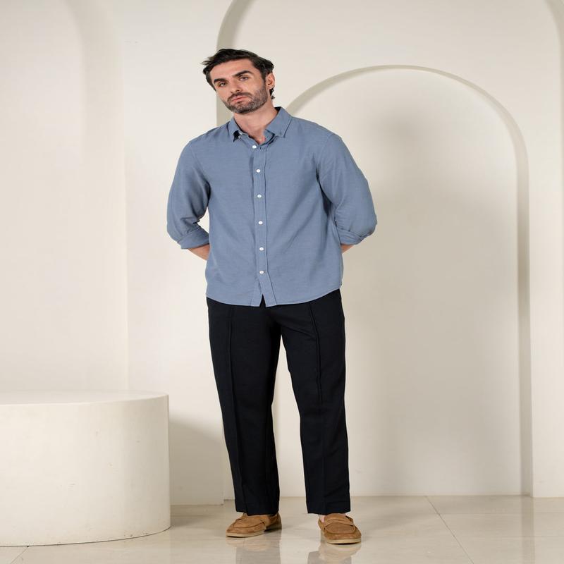 Brooke Navy Relaxed Fit Power Stretch Korean Pintuck Pants