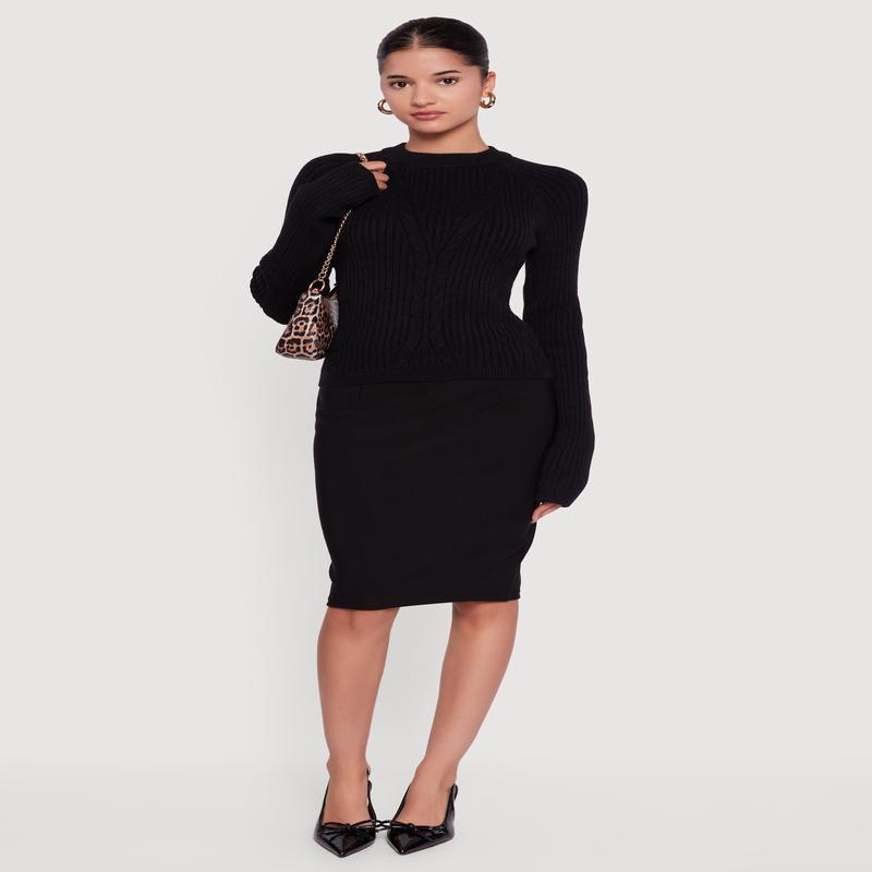 Cable Knit Long Sleeve Crew Neck Pullover Sweater