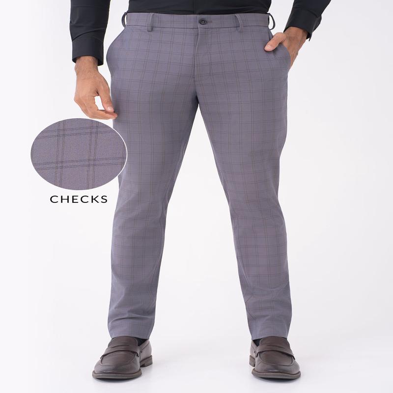 Heron Grey Checks Slim Fit Stretch Formal Pants