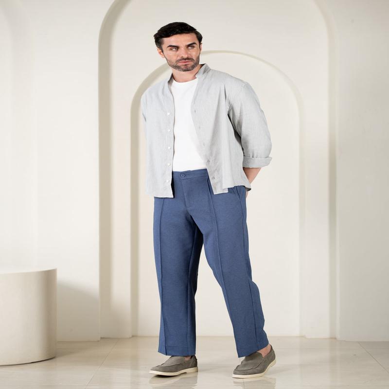 Kai Blue Relaxed Fit Power Stretch Korean Pintuck Pants