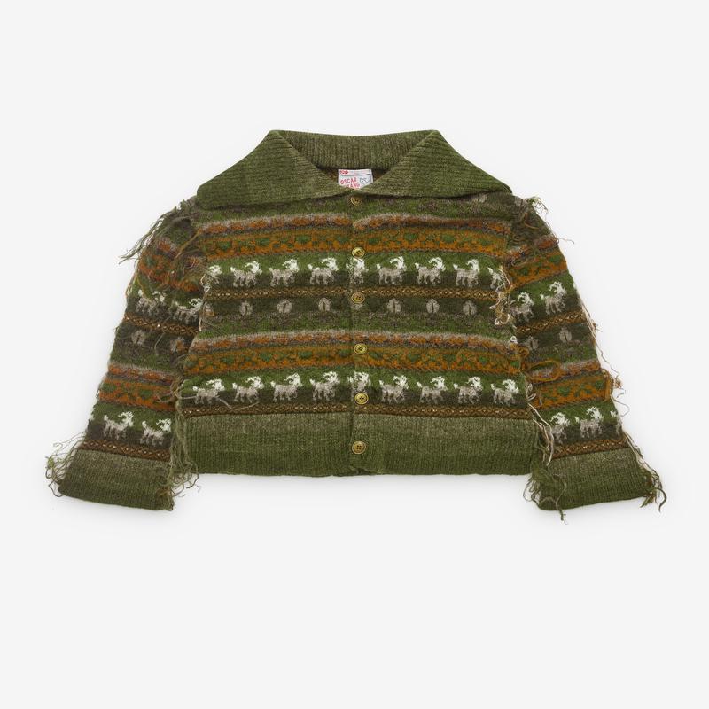 Oscar Ouyang - Mens Fair Isle Sheep Knit Cardigan - (Khaki)