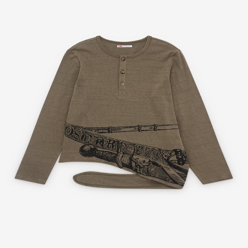 Oscar Ouyang - Mens Sword Print Henley Shirt - (Khaki)