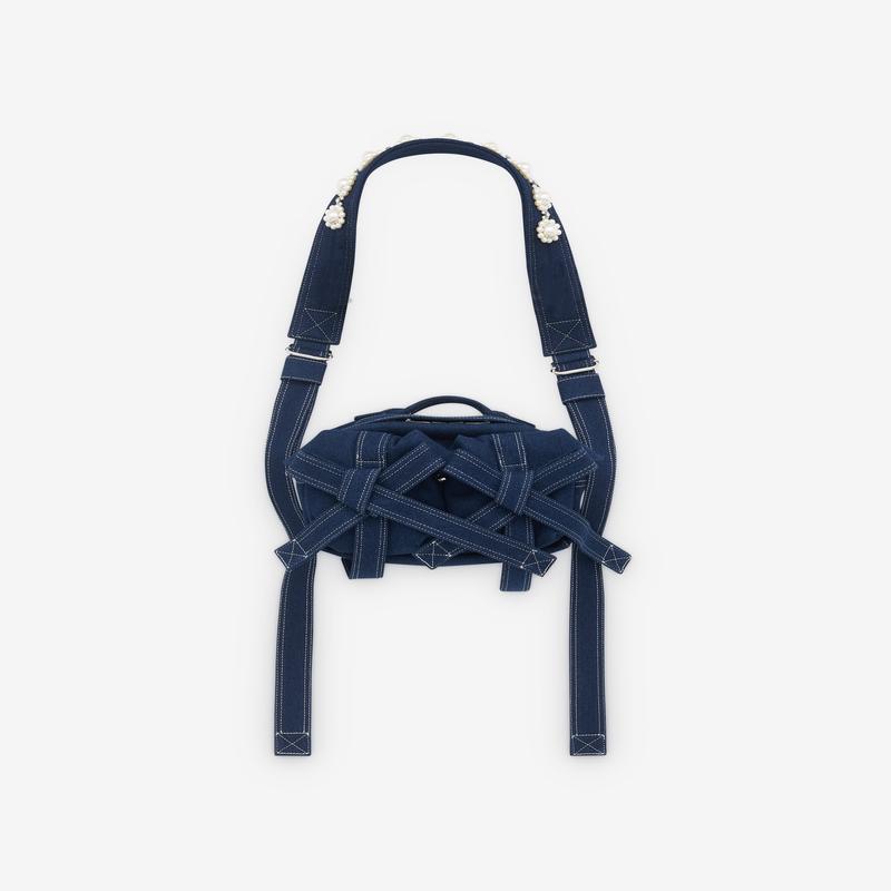 Simone Rocha - Womens Beaded Classic Bow Crossbody Bag - (Indigo/Pearl)