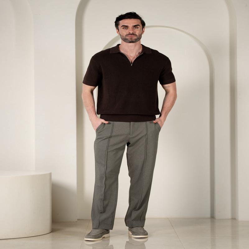 Viren Green Relaxed Fit Power Stretch Korean Pintuck Pants