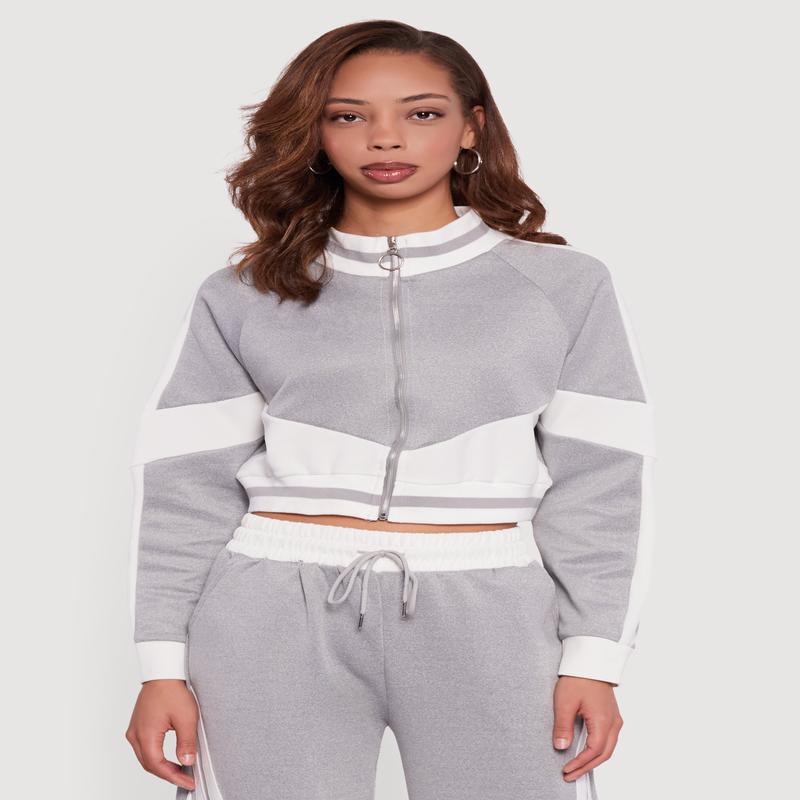 Color Blocked Detail Zip Front Track Jacket