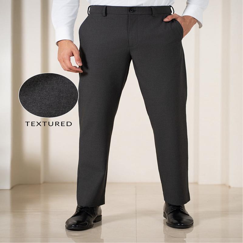 Grand Grey Melange Relaxed Fit Stretch Formal Pants