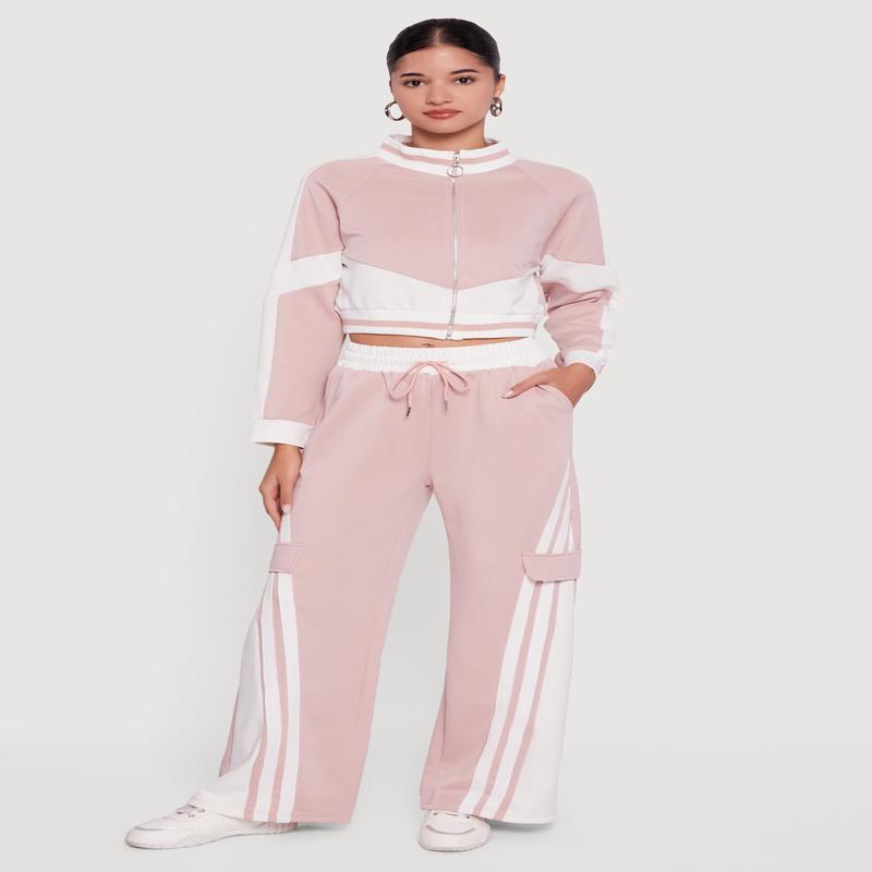 High Waisted Stripe Detail Wide Leg Active Pants