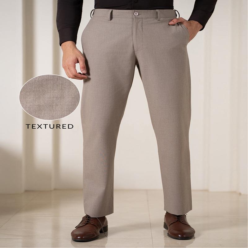 Muted Khaki Melange Relaxed Fit Stretch Formal Pants