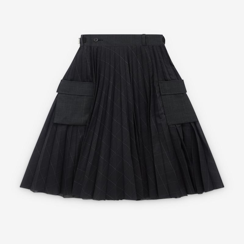 sacai - Womens Glen Check Skirt - (Dark Grey)