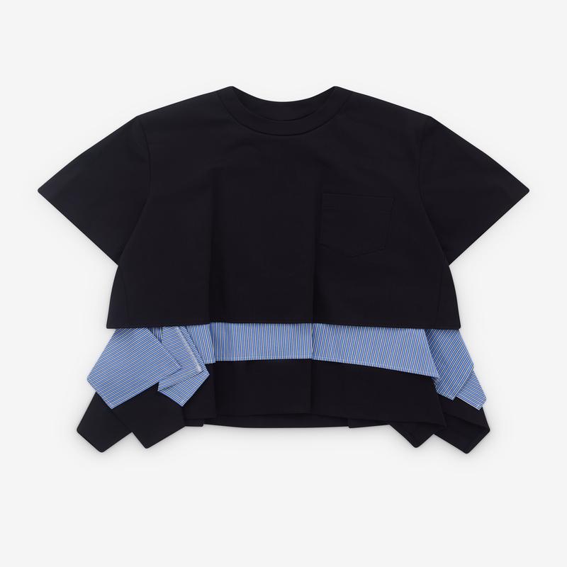 sacai - Womens Poplin And Jersey T-Shirt - (Black/Blue)