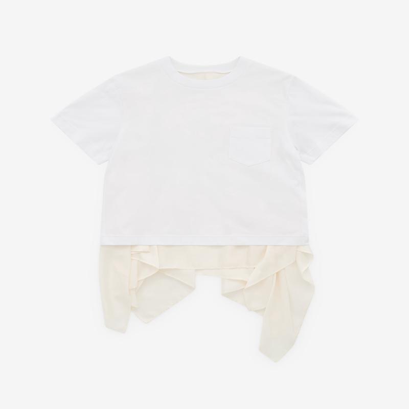 Sacai - Womens Satin Cotton Jersey T-Shirt - (White/Cream)