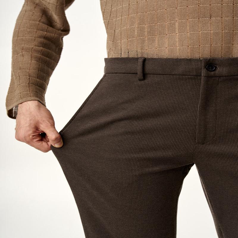 Cacao Brown Houndstooth Slim Fit Power Stretch Pants