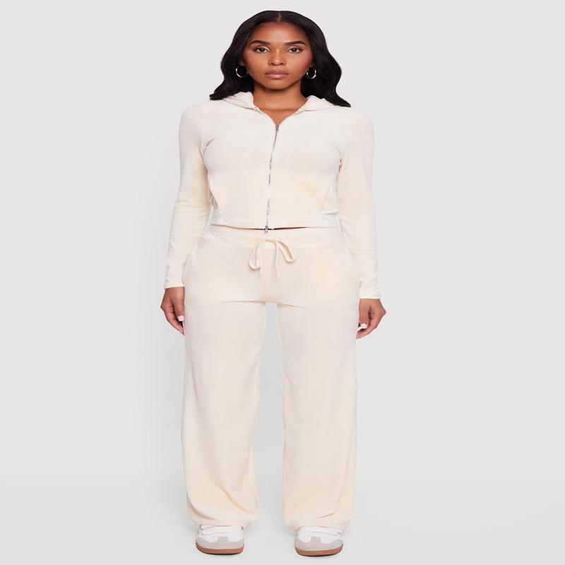 Drawstring High Waisted Velour Sweatpants