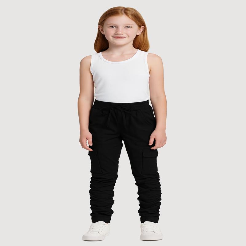 Girls Stretchy Ruched Cargo Pockets Joggers