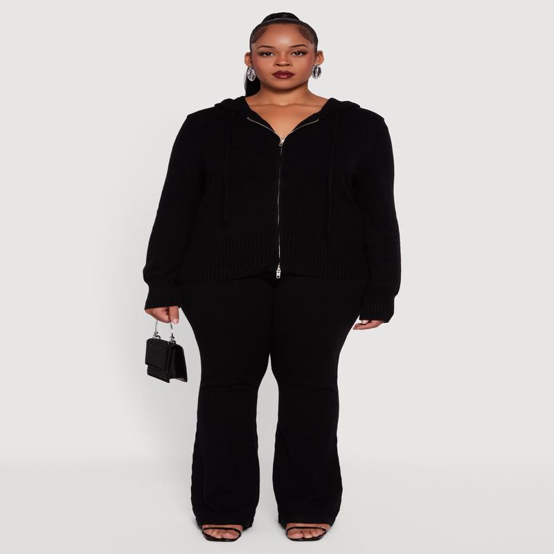 Plus Size Fold Over Pull On Flare Pants