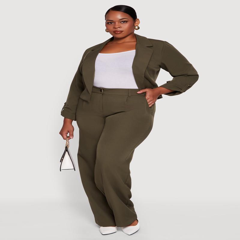 Plus Size Crepe Knit Wide Leg Dress Pants