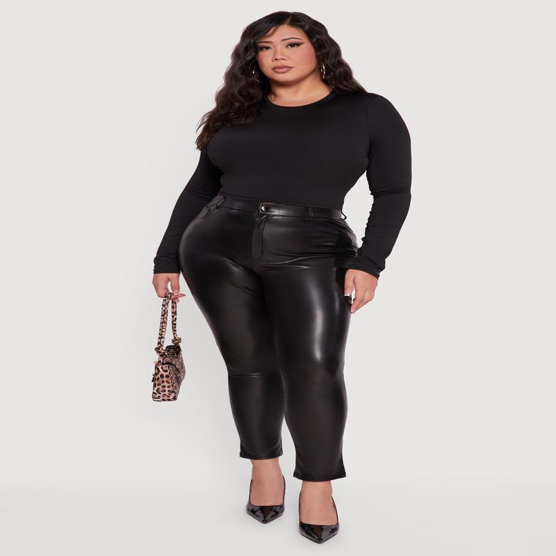 Plus Size High Waisted Faux Leather Pants