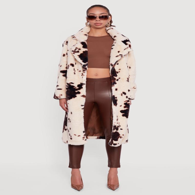 Patterned Faux Fur Trench Coat