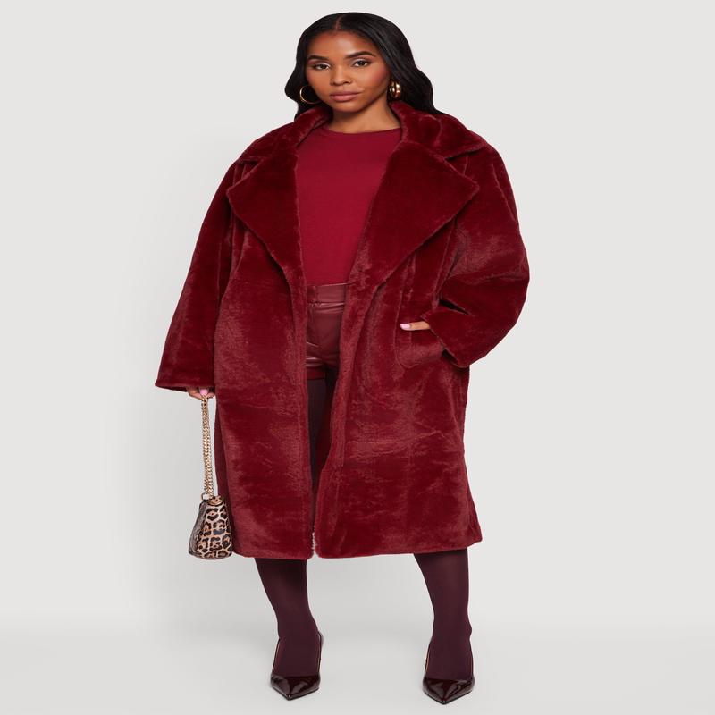 Solid Faux Fur Trench Coat