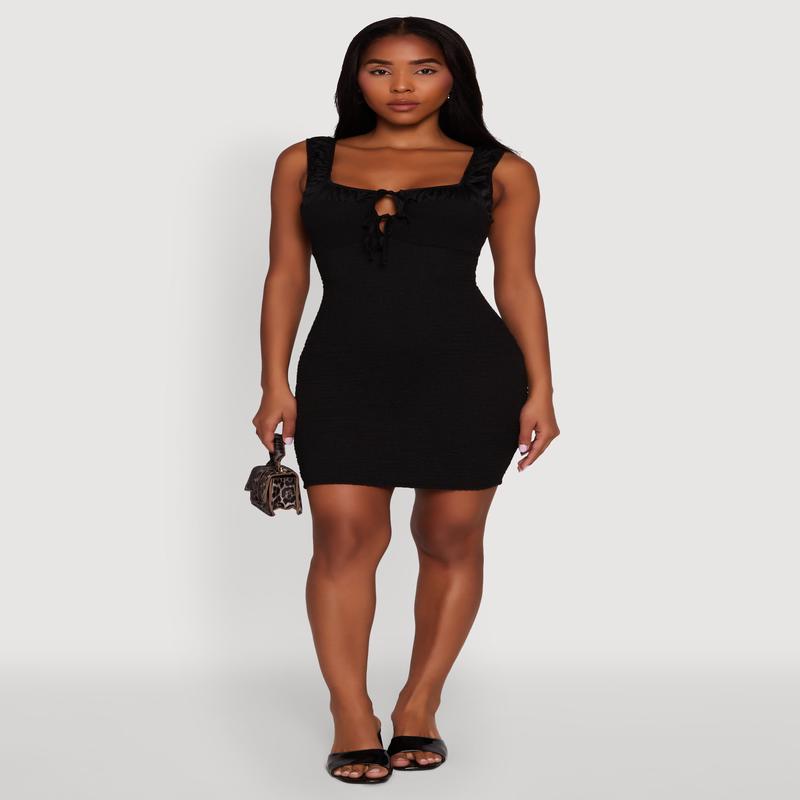 Haute Monde Textured Knit Bodycon Dress with Tie Front