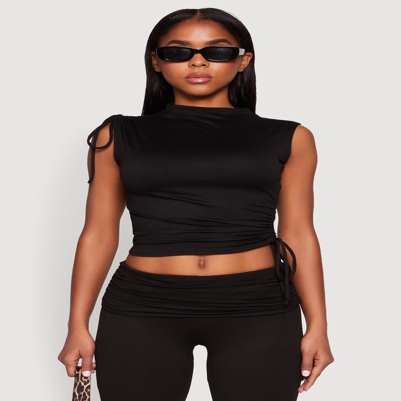 Ruched Mock Neck Crop Top