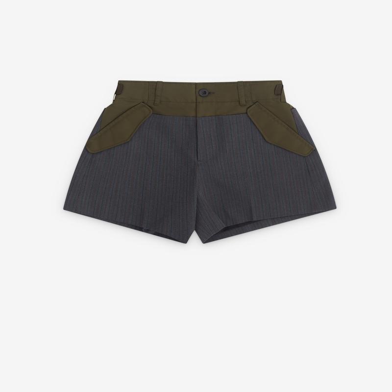 Sacai - Womens Stripe Doeskin Shorts - (Grey/Khaki)